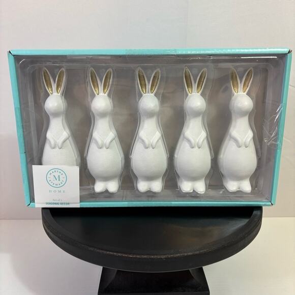 Martha Stewart | Holiday | Martha Stewart Gold Easter Bunny  NWT Martha Stewart White and Gold Minimalist 5 Rabbits Decor Bin5